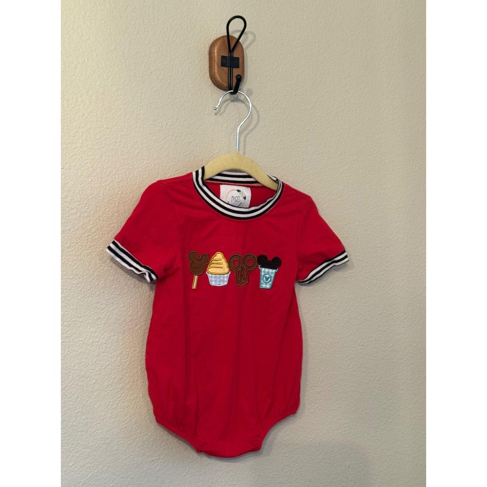 Magnolia Smocking Company Bubble Romper 6-12M Red Embroidered Disney Treats